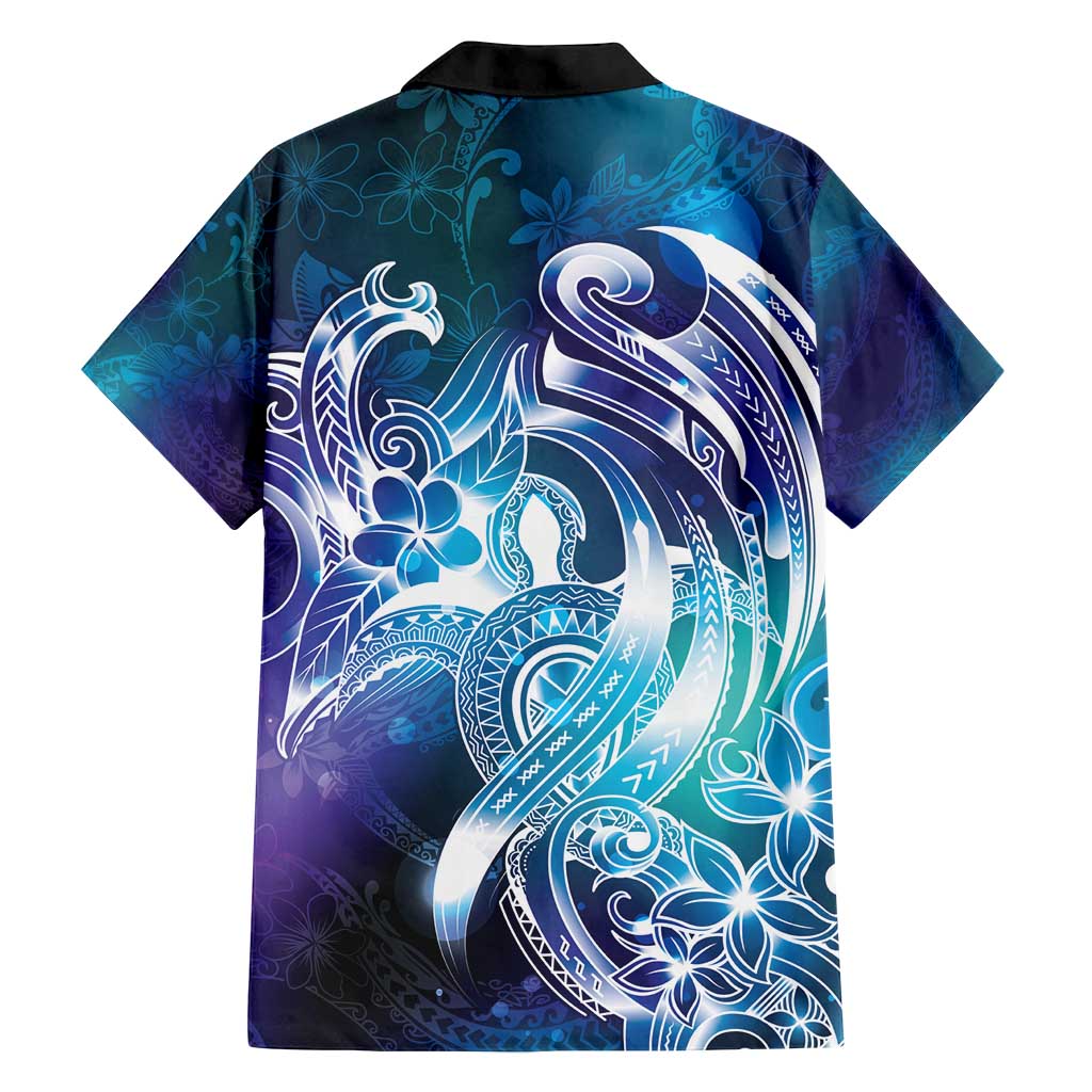 Aloha Hawaii Turtle Family Matching Off Shoulder Short Dress and Hawaiian Shirt Teal Purple Ribbon - Polynesian Pride