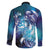 Aloha Hawaii Turtle Family Matching Off Shoulder Short Dress and Hawaiian Shirt Teal Purple Ribbon - Polynesian Pride