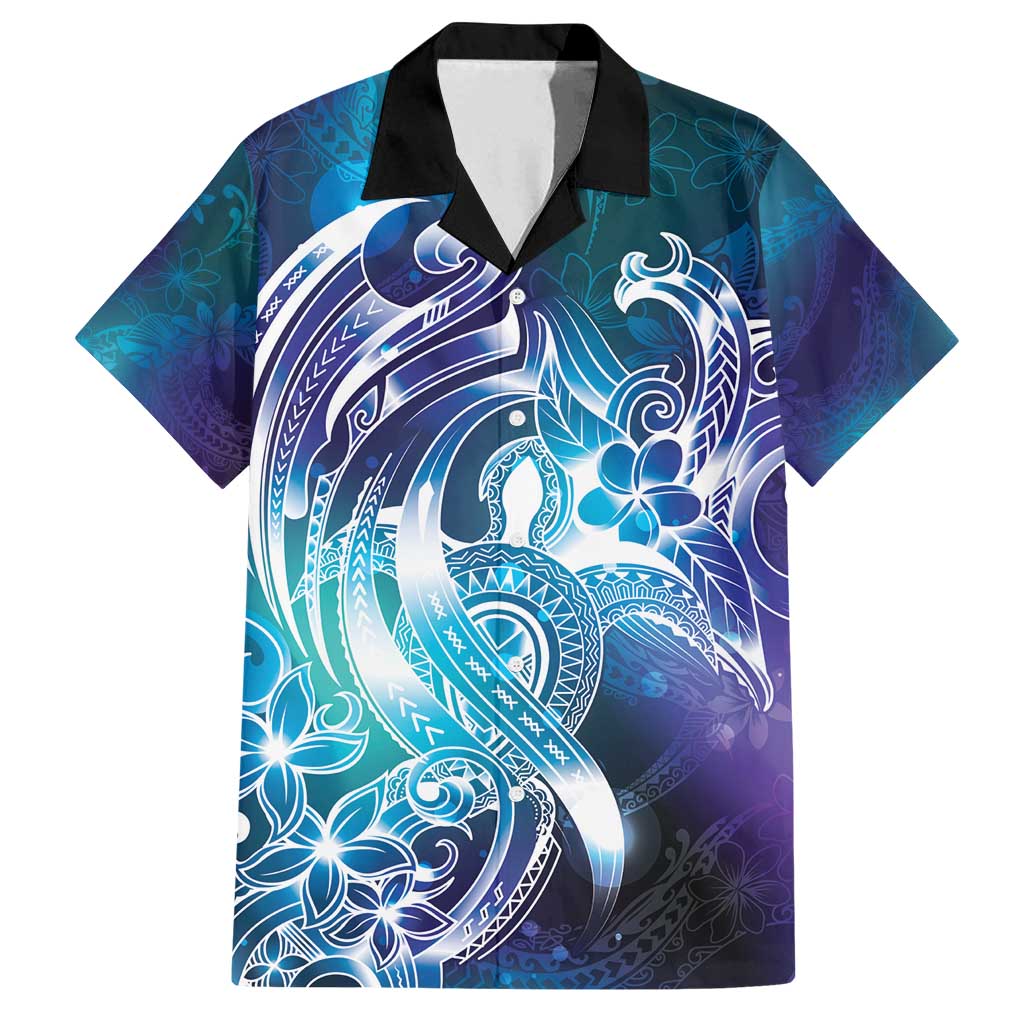Aloha Hawaii Turtle Family Matching Puletasi and Hawaiian Shirt Teal Purple Ribbon - Polynesian Pride