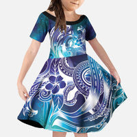 Aloha Hawaii Turtle Family Matching Summer Maxi Dress and Hawaiian Shirt Teal Purple Ribbon - Polynesian Pride
