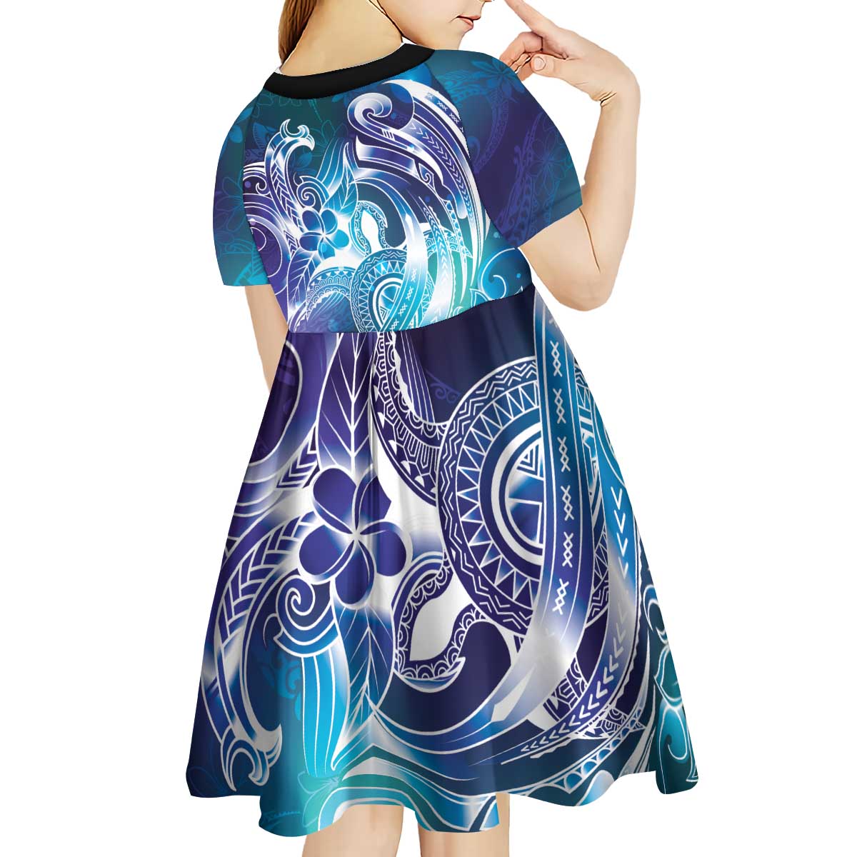 Aloha Hawaii Turtle Kid Short Sleeve Dress Teal Purple Ribbon - Polynesian Pride