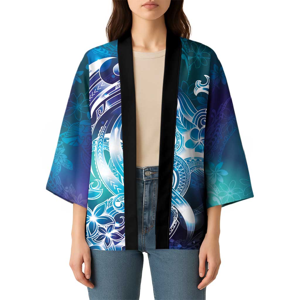 Aloha Hawaii Turtle Kimono Teal Purple Ribbon - Polynesian Pride