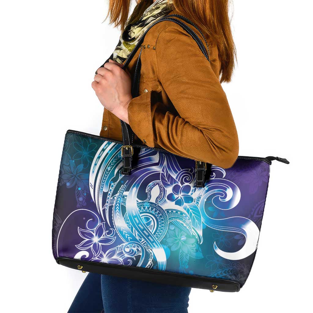 Aloha Hawaii Turtle Leather Tote Bag Teal Purple Ribbon LT7 Purple Teal - Polynesian Pride