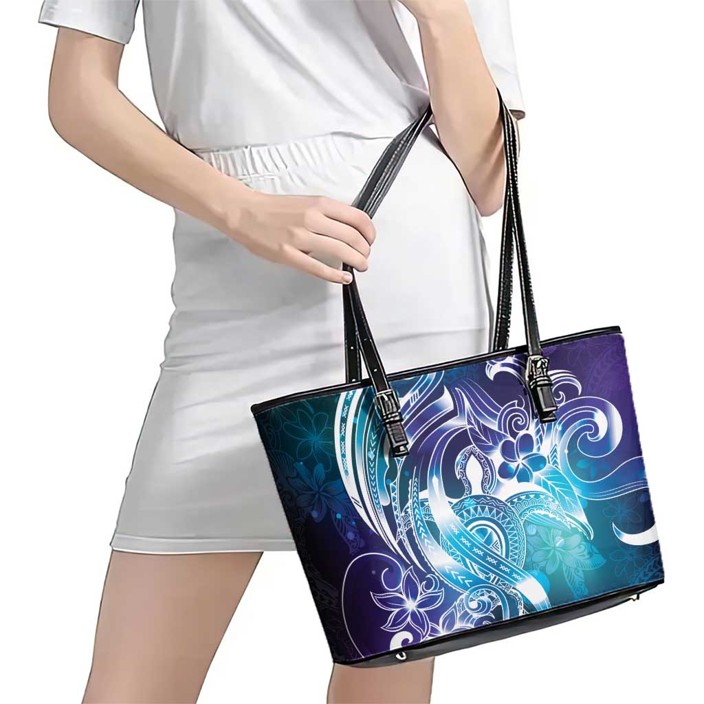Aloha Hawaii Turtle Leather Tote Bag Teal Purple Ribbon LT7 - Polynesian Pride