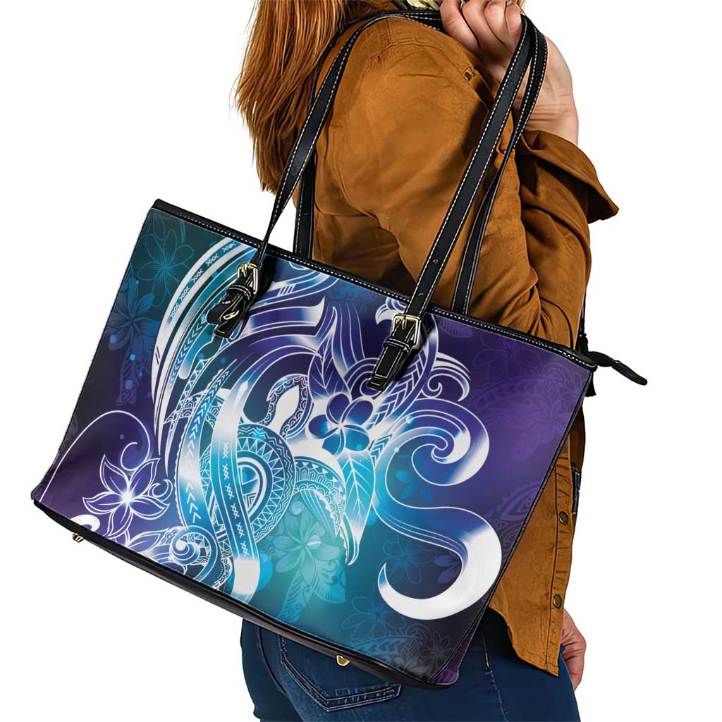 Aloha Hawaii Turtle Leather Tote Bag Teal Purple Ribbon LT7 - Polynesian Pride