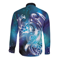 Aloha Hawaii Turtle Long Sleeve Button Shirt Teal Purple Ribbon - Polynesian Pride