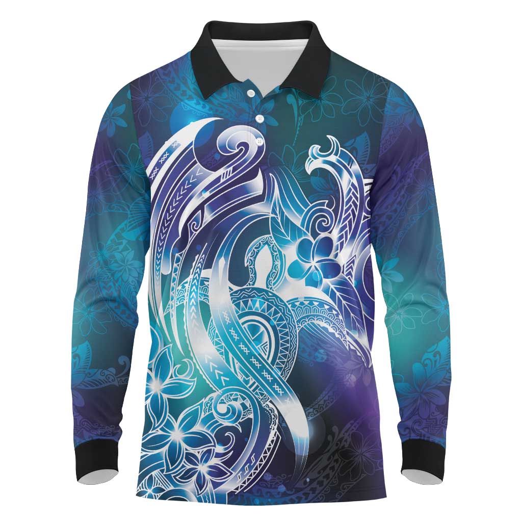 Aloha Hawaii Turtle Long Sleeve Polo Shirt Teal Purple Ribbon LT7 Purple Teal - Polynesian Pride