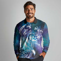 Aloha Hawaii Turtle Long Sleeve Polo Shirt Teal Purple Ribbon - Polynesian Pride