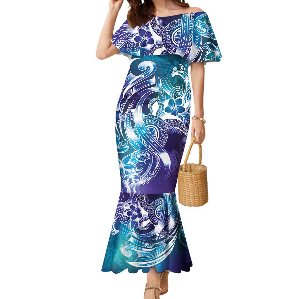 Aloha Hawaii Turtle Mermaid Dress Teal Purple Ribbon