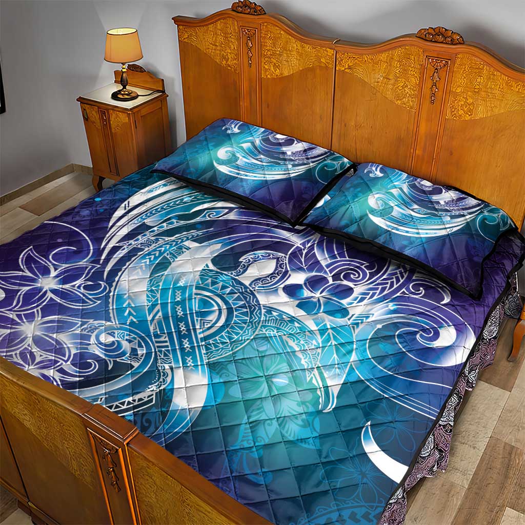 Aloha Hawaii Turtle Quilt Bed Set Teal Purple Ribbon - Polynesian Pride