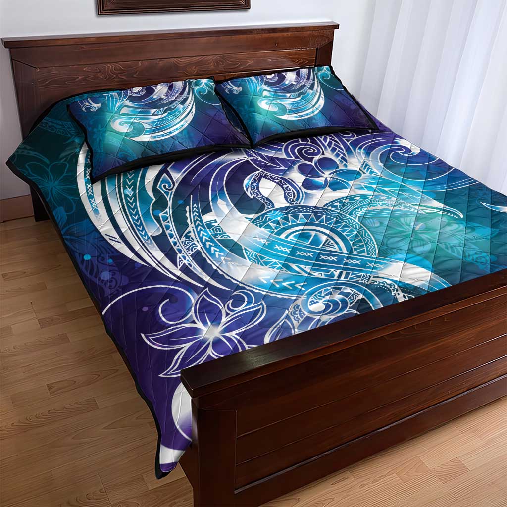 Aloha Hawaii Turtle Quilt Bed Set Teal Purple Ribbon - Polynesian Pride