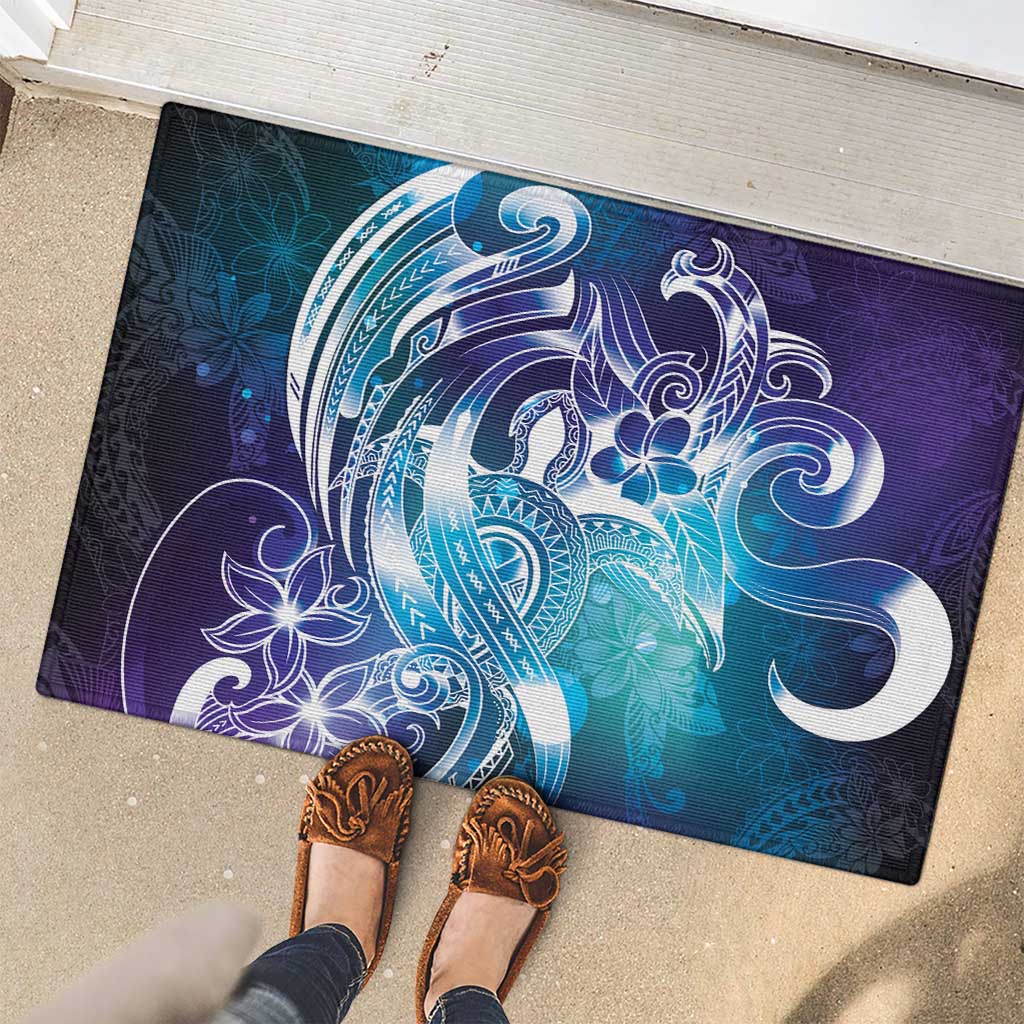 Aloha Hawaii Turtle Rubber Doormat Teal Purple Ribbon - Polynesian Pride