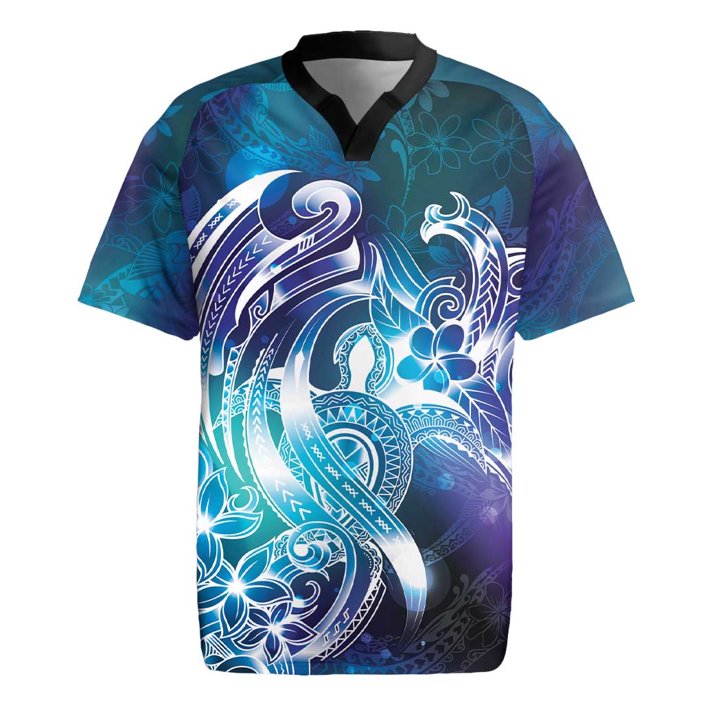 Aloha Hawaii Turtle Rugby Jersey Teal Purple Ribbon - Polynesian Pride