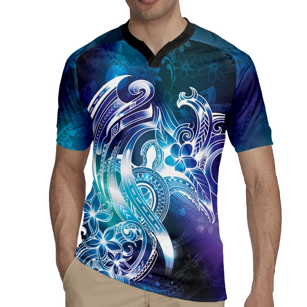 Aloha Hawaii Turtle Rugby Jersey Teal Purple Ribbon - Polynesian Pride