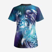 Aloha Hawaii Turtle Scrub Top Teal Purple Ribbon - Polynesian Pride