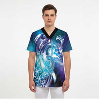 Aloha Hawaii Turtle Scrub Top Teal Purple Ribbon - Polynesian Pride