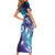 Aloha Hawaii Turtle Short Sleeve Bodycon Dress Teal Purple Ribbon - Polynesian Pride