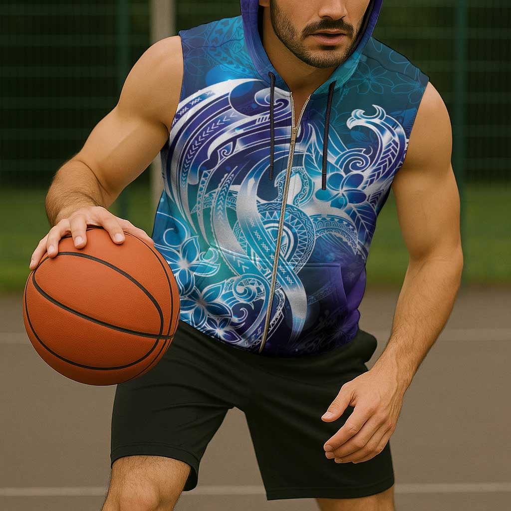 Aloha Hawaii Turtle Sleeveless Zip Hoodie Teal Purple Ribbon - Polynesian Pride