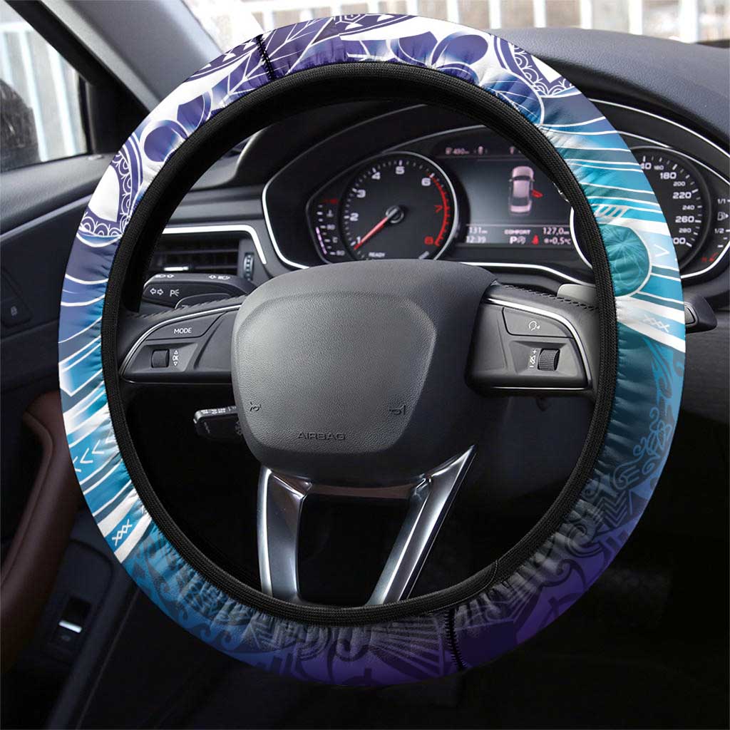 Aloha Hawaii Turtle Steering Wheel Cover Teal Purple Ribbon - Polynesian Pride