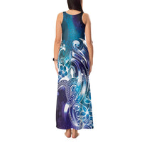 Aloha Hawaii Turtle Tank Maxi Dress Teal Purple Ribbon - Polynesian Pride