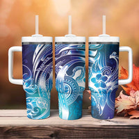 Aloha Hawaii Turtle Tumbler With Handle Teal Purple Ribbon - Polynesian Pride