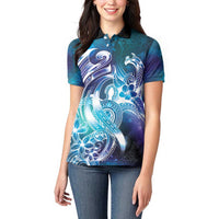Aloha Hawaii Turtle Women Polo Shirt Teal Purple Ribbon - Polynesian Pride