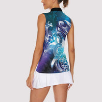 Aloha Hawaii Turtle Women Sleeveless Polo Shirt Teal Purple Ribbon - Polynesian Pride