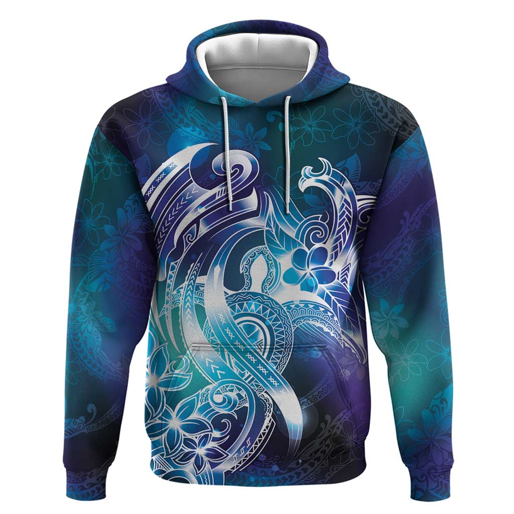 Aloha Hawaii Turtle Zip Hoodie Teal Purple Ribbon - Polynesian Pride