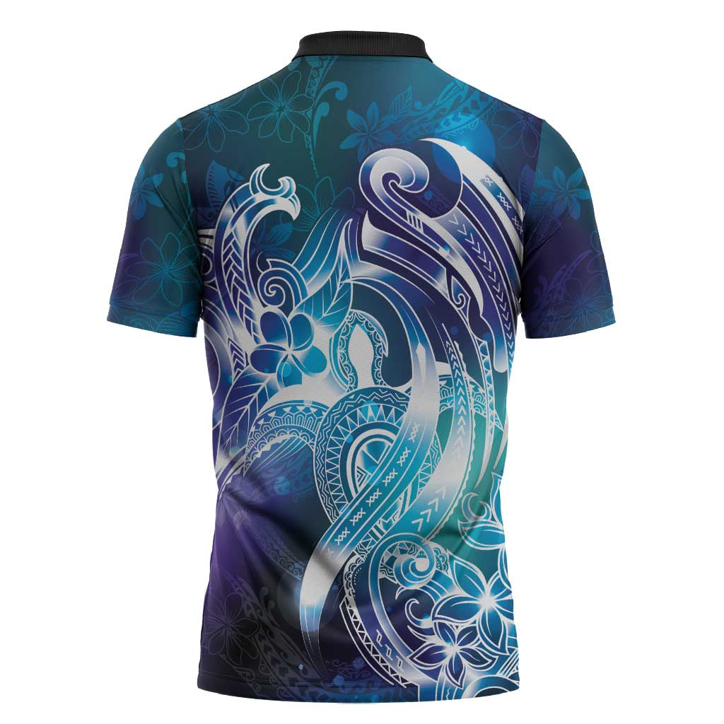 Aloha Hawaii Turtle Zipper Polo Shirt Teal Purple Ribbon - Polynesian Pride