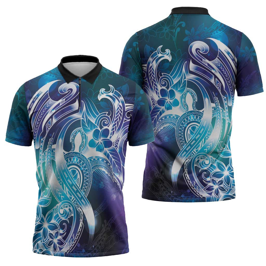Aloha Hawaii Turtle Zipper Polo Shirt Teal Purple Ribbon - Polynesian Pride