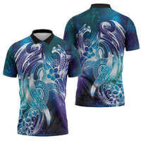 Aloha Hawaii Turtle Zipper Polo Shirt Teal Purple Ribbon - Polynesian Pride