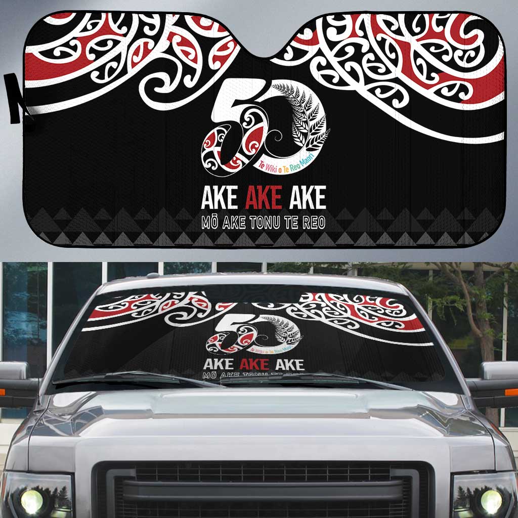 Kia Kaha Te Reo Maori Auto Sun Shade 50 Years Mo Ake Tonu Te Reo - Polynesian Pride