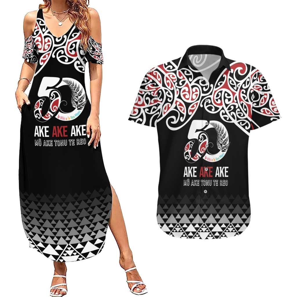 Kia Kaha Te Reo Maori Couples Matching Summer Maxi Dress and Hawaiian Shirt 50 Years Mo Ake Tonu Te Reo - Polynesian Pride