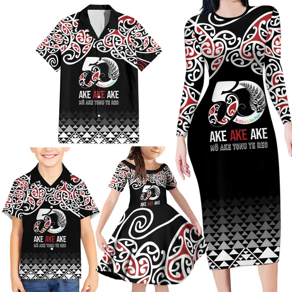 Kia Kaha Te Reo Maori Family Matching Long Sleeve Bodycon Dress and Hawaiian Shirt 50 Years Mo Ake Tonu Te Reo - Polynesian Pride