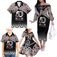 Kia Kaha Te Reo Maori Family Matching Off The Shoulder Long Sleeve Dress and Hawaiian Shirt 50 Years Mo Ake Tonu Te Reo - Polynesian Pride
