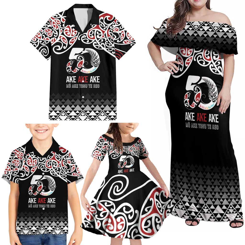 Kia Kaha Te Reo Maori Family Matching Off Shoulder Maxi Dress and Hawaiian Shirt 50 Years Mo Ake Tonu Te Reo - Polynesian Pride