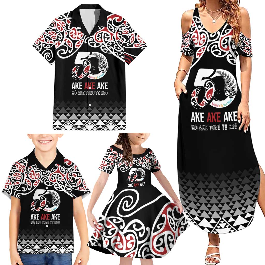 Kia Kaha Te Reo Maori Family Matching Summer Maxi Dress and Hawaiian Shirt 50 Years Mo Ake Tonu Te Reo - Polynesian Pride