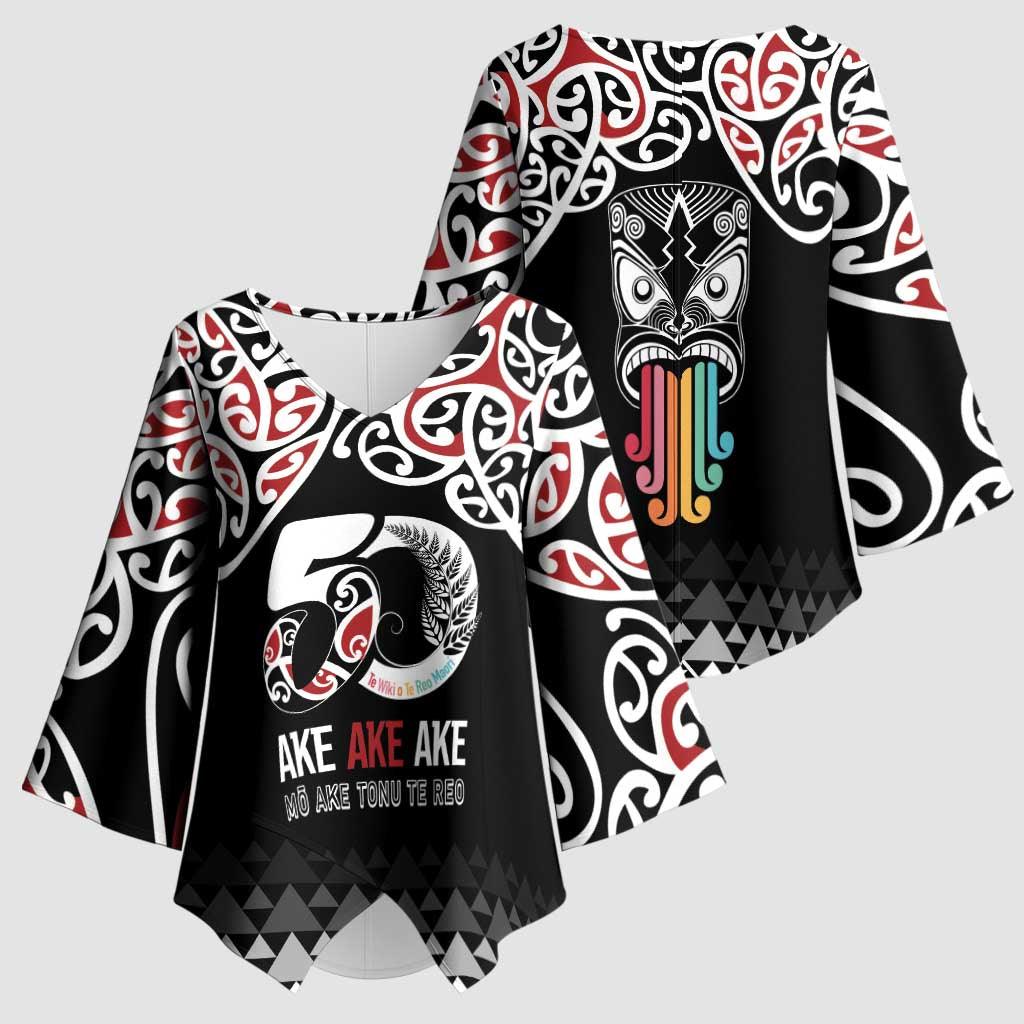 Kia Kaha Te Reo Maori Kimono Sleeve Blouse 50 Years Mo Ake Tonu Te Reo - Polynesian Pride