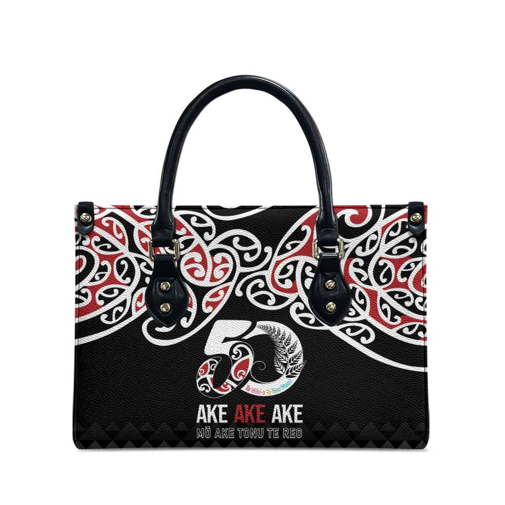 Kia Kaha Te Reo Maori Leather Bag 50 Years Mo Ake Tonu Te Reo - Polynesian Pride