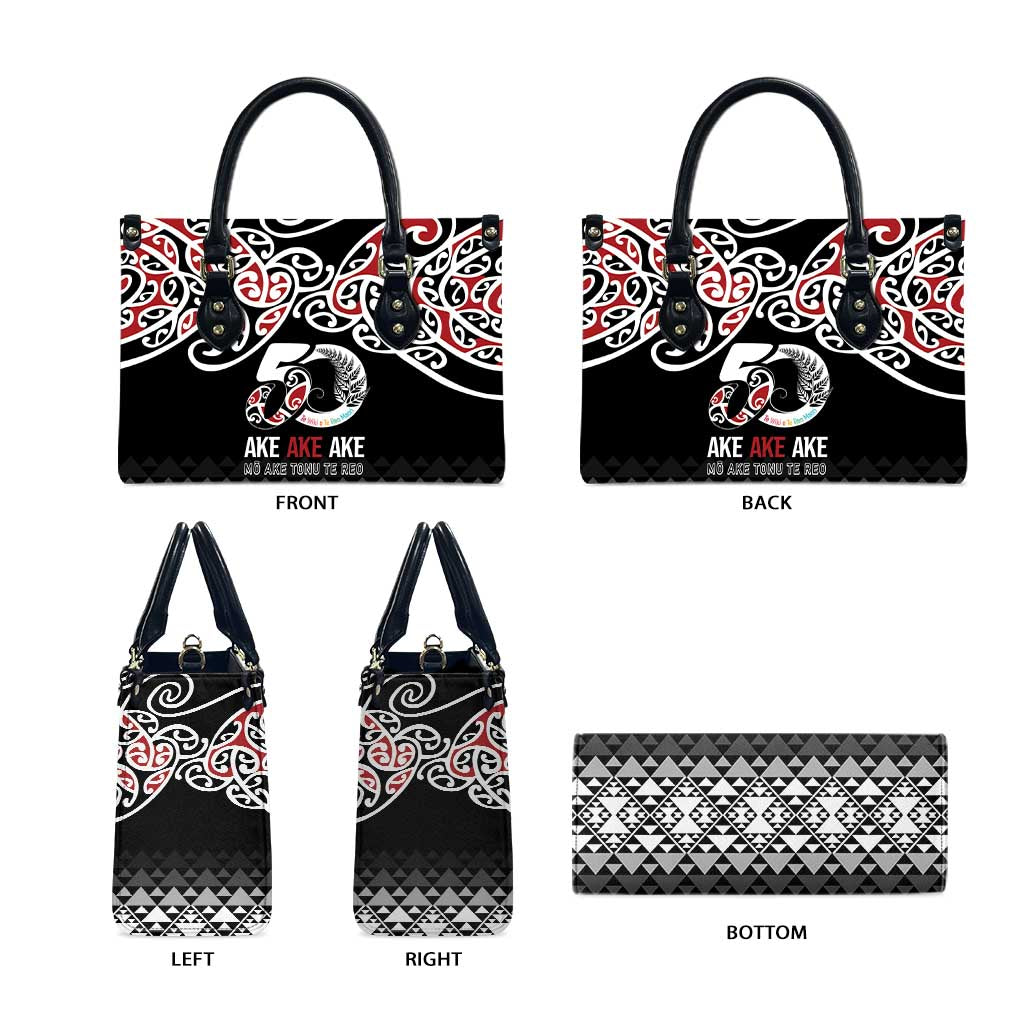 Kia Kaha Te Reo Maori Leather Bag 50 Years Mo Ake Tonu Te Reo - Polynesian Pride