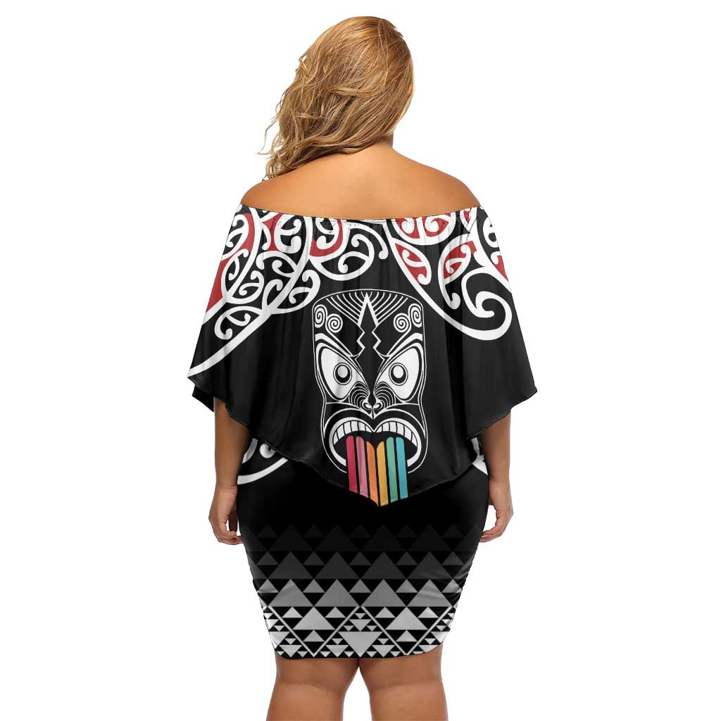 Kia Kaha Te Reo Maori Off Shoulder Short Dress 50 Years Mo Ake Tonu Te Reo - Polynesian Pride