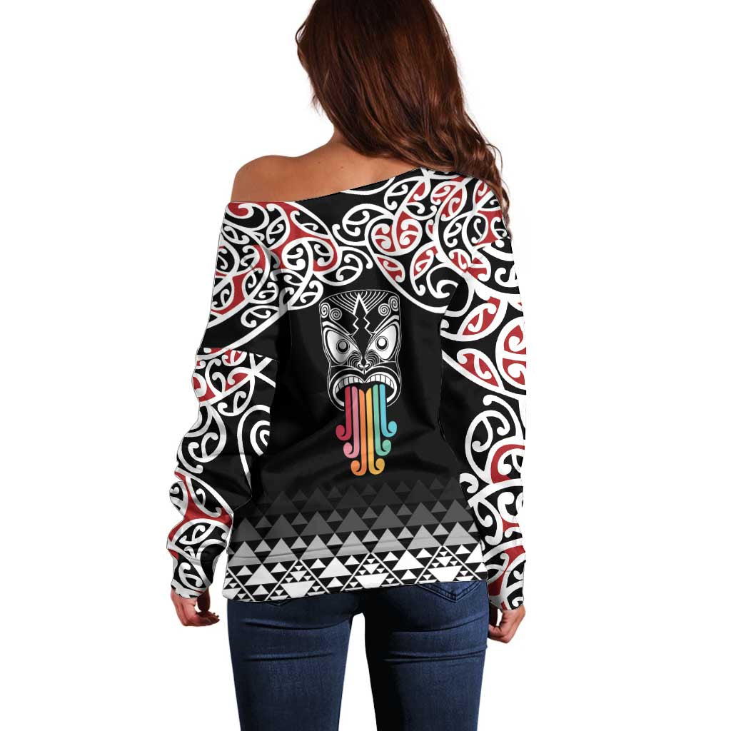 Kia Kaha Te Reo Maori Off Shoulder Sweater 50 Years Mo Ake Tonu Te Reo - Polynesian Pride