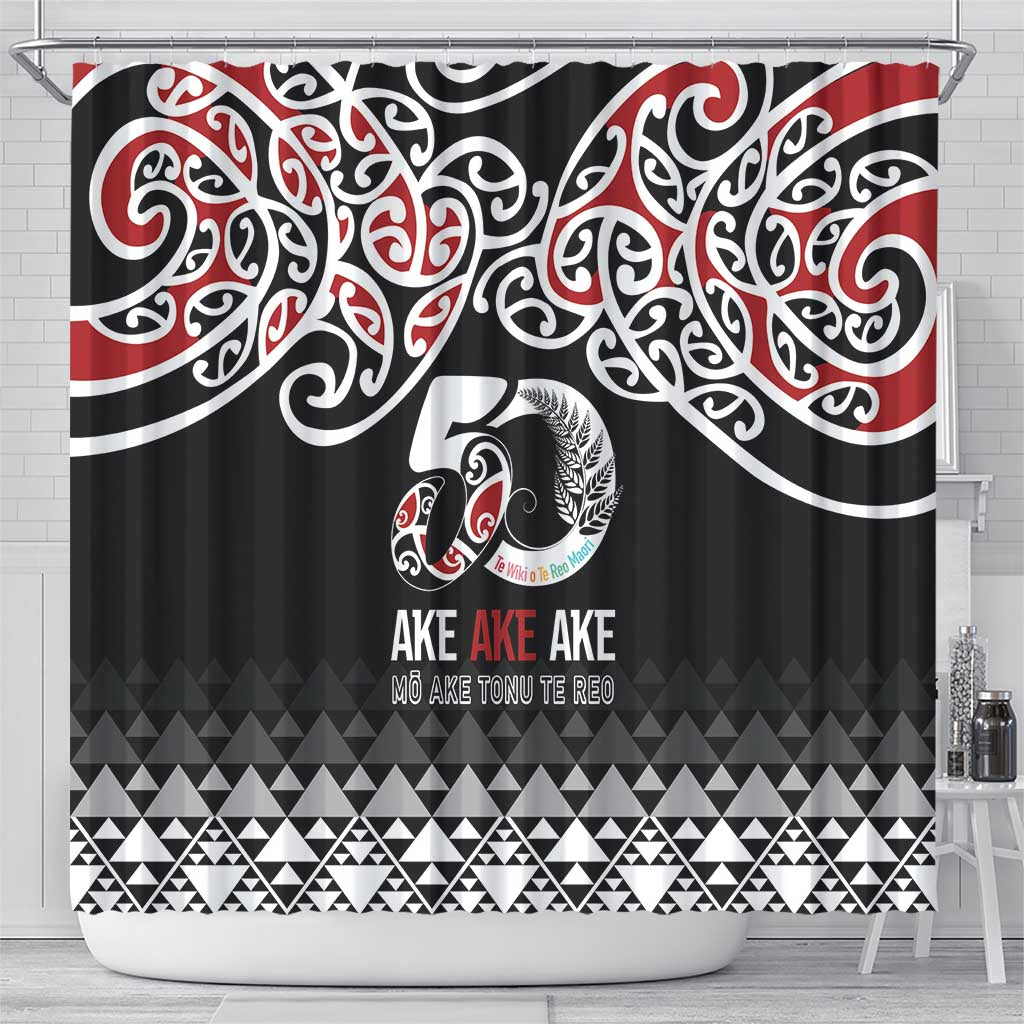 Kia Kaha Te Reo Maori Shower Curtain 50 Years Mo Ake Tonu Te Reo - Polynesian Pride