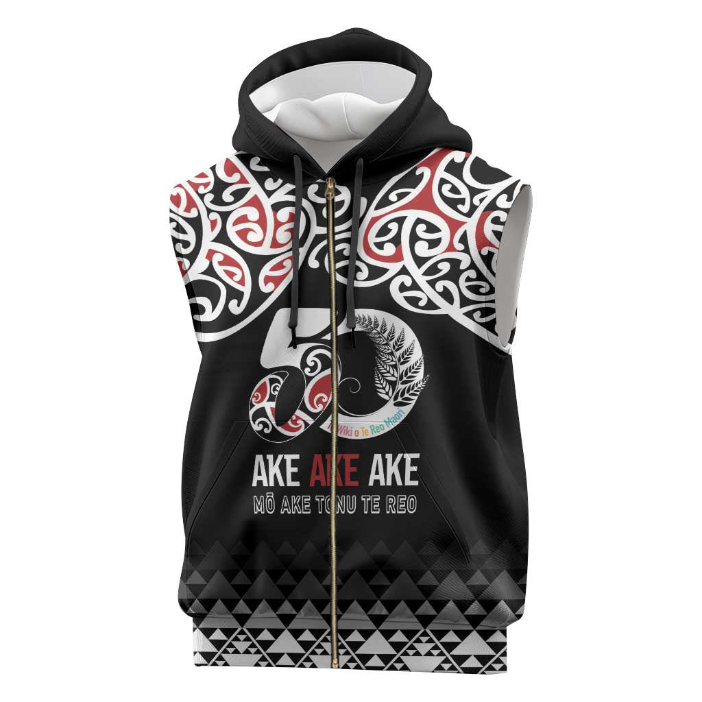 Kia Kaha Te Reo Maori Sleeveless Zip Hoodie 50 Years Mo Ake Tonu Te Reo - Polynesian Pride