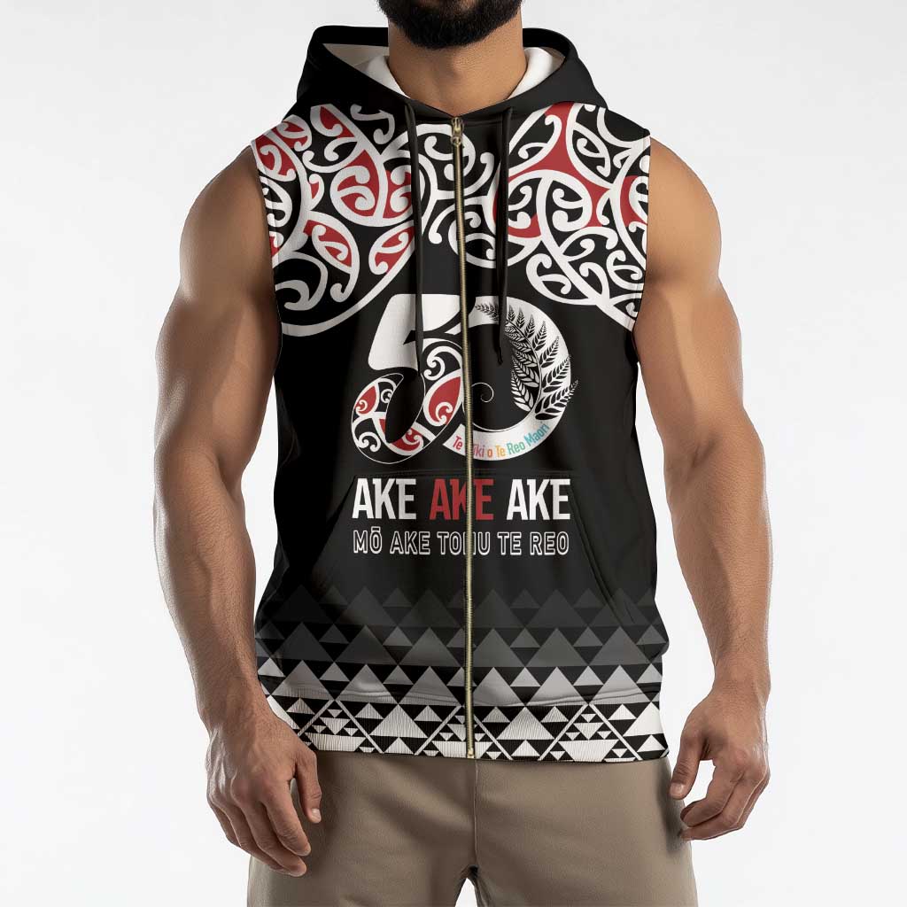 Kia Kaha Te Reo Maori Sleeveless Zip Hoodie 50 Years Mo Ake Tonu Te Reo - Polynesian Pride