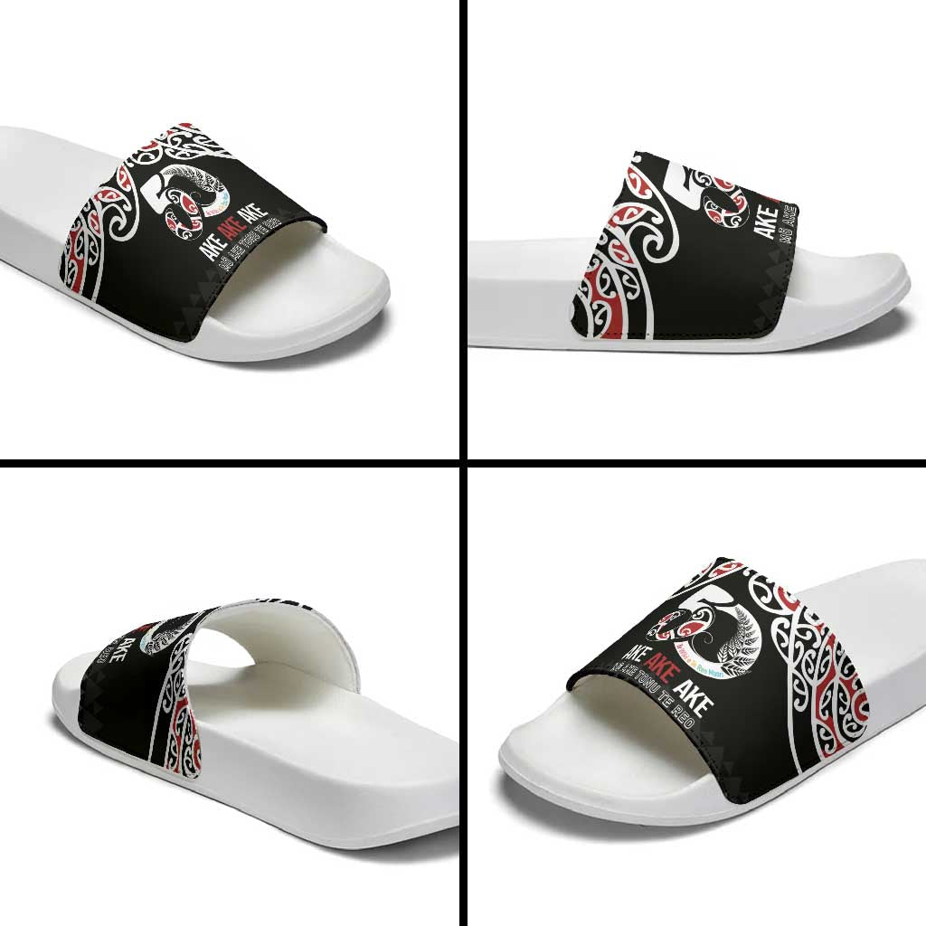 Kia Kaha Te Reo Maori Slide Sandals 50 Years Mo Ake Tonu Te Reo - Polynesian Pride