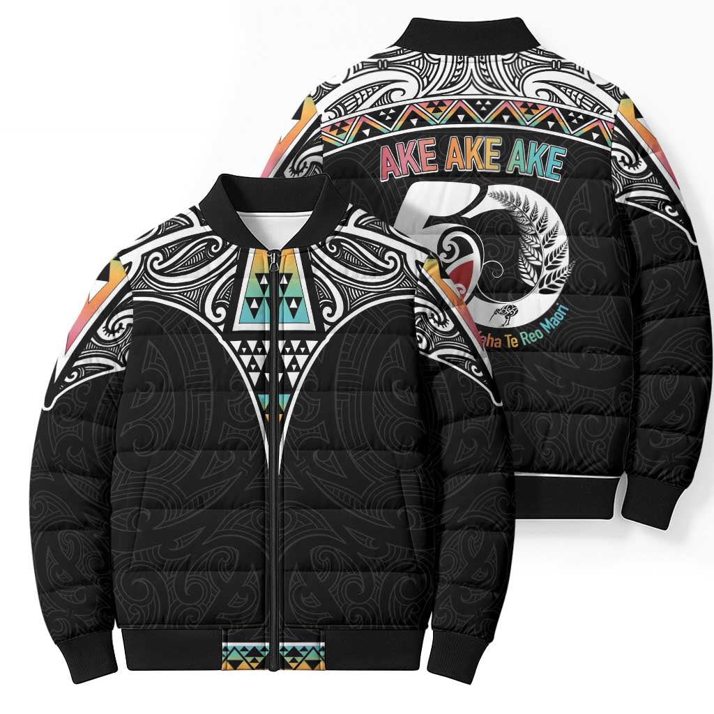 50 Years Kia Kaha Te Reo Maori Bomber Puffer Jacket Ake Ake Ake! - Polynesian Pride