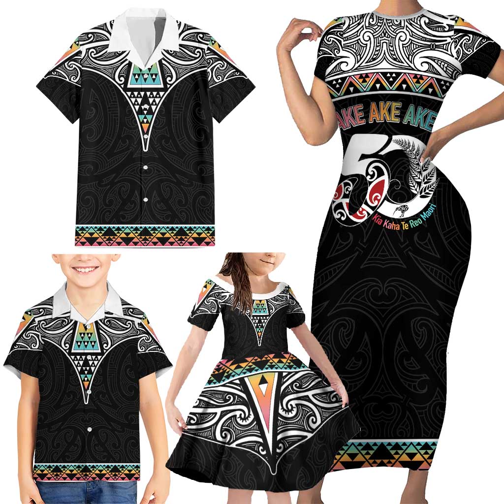 50 Years Kia Kaha Te Reo Maori Family Matching Short Sleeve Bodycon Dress and Hawaiian Shirt Ake Ake Ake! - Polynesian Pride
