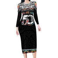 50 Years Kia Kaha Te Reo Maori Long Sleeve Bodycon Dress Ake Ake Ake! - Polynesian Pride