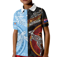 Personalised Fiji and Australia Kid Polo Shirt Masi Patterns Mix Aboriginal Art LT7 Kid Colorful - Polynesian Pride